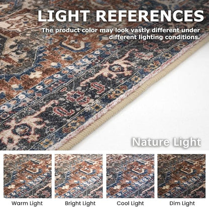 KOZYFLY Runners for Hallways 2x6 Ft Washable Kitchen Runner Rug Boho Runner Rug for Entryway Indoor Printed Oriental Faux Wool Floor Carpet Runner for Bedroom Kitchen Hall, Red/Navy Blue/Brown