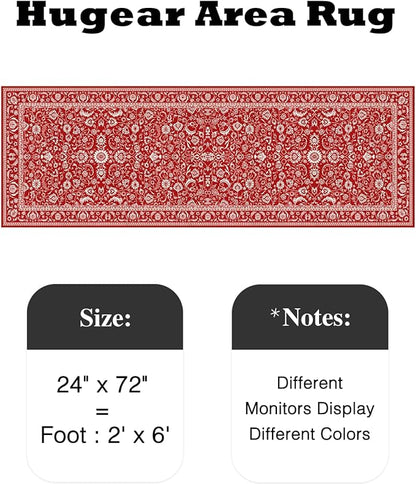 HUGEAR Christmas 2x6 Runner Rug Machine Washable Red Hallway Area Rugs Indoor Accent Rugs Floral Low Pile Carpet Distressed Throw Rug Bedroom Living Room Office Dining Kitchen Laundry Non Slip