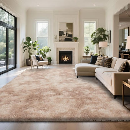 Fluffy Rug Shaggy Area Rug, Mottling Beige 9x12 Area Rugs for Living Room, Large Shag Area Rugs for Bedroom Kids Room Home Decor, Upgrade Anti-Skid Rectangular Fuzzy Rugs