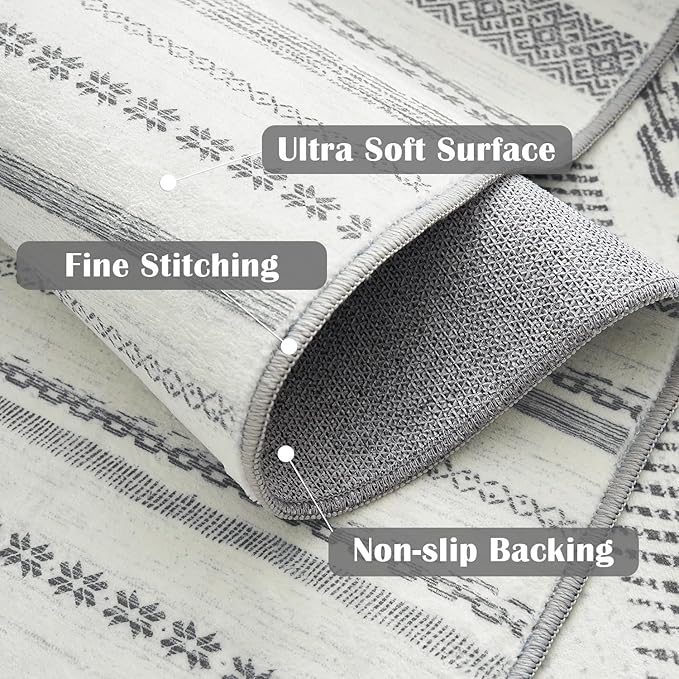 jinchan Moroccan Boho 3x5 Area Rugs for Entryway - Machine Washable Soft Throw Rug Bohemian Design Non-Slip Carpet for Entrance Living Room Kitchen Bedroom (3‘x5', Grey)
