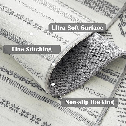 jinchan Boho 4x6 Area Rugs - Machine Washable Moroccan Soft Throw Rug Bohemian Ripple Design Non-Slip Neutral Carpet for Bedroom Entryway Living Room Kitchen Dining Room Home Office (4‘x6', Grey)