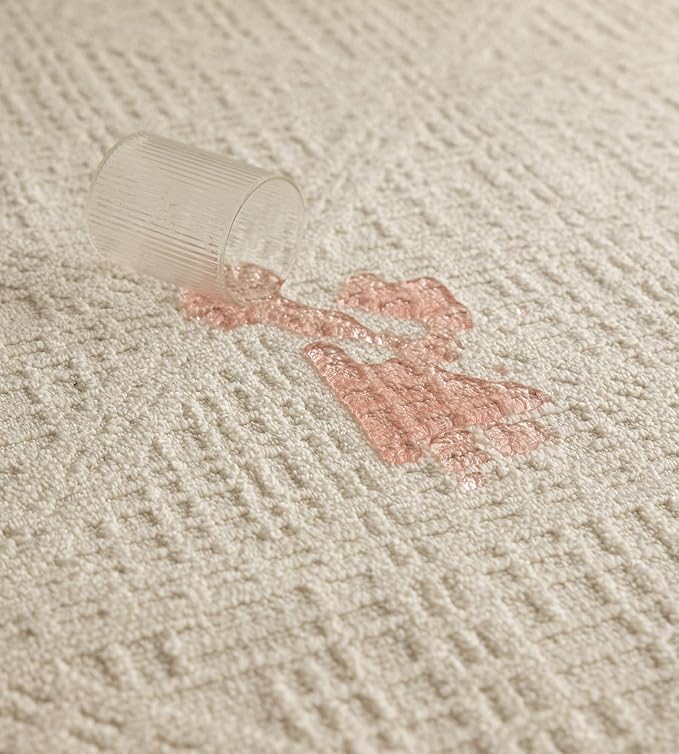 jxgzyy Beige Area Rug, 0.36'' Thick Low Pile Textured Rug, Modern Aesthetic Solid Carpet for High Traffic Area, Stain-Resistant Kitchen Rug with Non-Slip Backing, 5x7