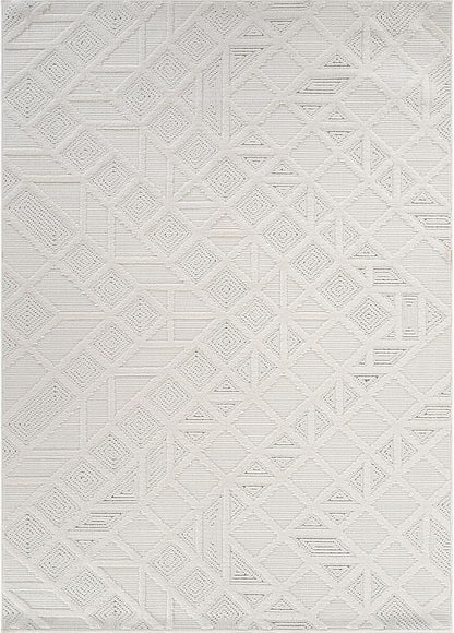 Modern Micro Loop Indoor Area Rugs for Living Room Bedroom Kitchen Geometric Square White 8x10 Luxury Durable Low and High Pile Non-Shedding Stain Resistant Soft Area Carpet 8 x 10