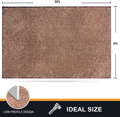 PURRUGS Easy Care Area Rug 6ft x 9ft, Non-Slip Washable Entryway Rug, Stain Resistant Accent Rug for Hallway, Living Room, Bedroom and Mudroom, Brown-Light Cream