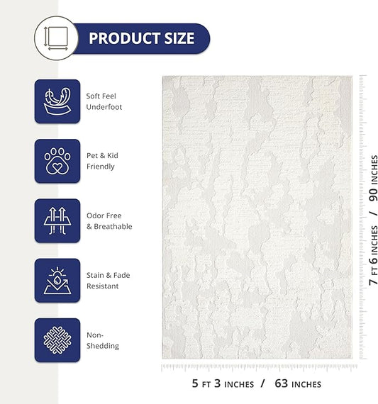 Abani Nomad Cream Area Rug 5' x 8' for Living Room, Bedroom - Abstract Pattern - Durable & Easy to Clean