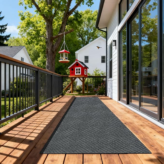 jxgzyy Commercial Hallway Runner Rugs 3'11" x 9'10", Non-Slip Indoor Outdoor Doormat, Heavy Duty Floor Mat for Entrance, Porch, Patio, Garage, High Traffic Area, Dark Grey