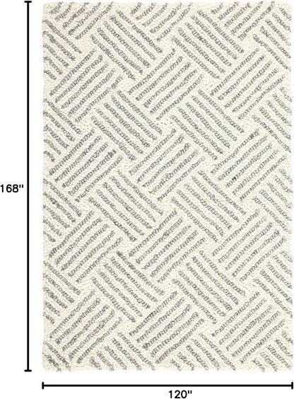 Dash & Albert Layers Grey Hand Hooked Wool Rug, 9.5 X 13.5 Feet, Grey/Ivory Geometric Pattern