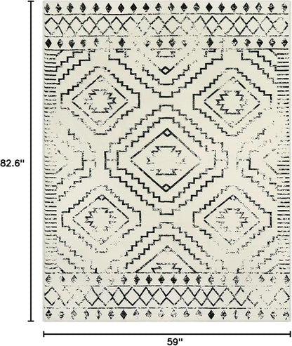 Wonnitar Moroccan Washable Rugs 5x7, Large White Tribal Area Rug for Living Room, Non-Shedding Soft Bedroom Accent Throw Mat, Geometric Floor Carpet for Dining Table Entry Office (Beige,5'x7')