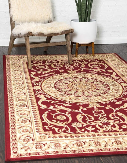 Unique Loom Versailles Collection Traditional Classic Medallion Floral Motif Area Rug (6' 0 x 9' 0 Rectangular, Burgundy/ Ivory)