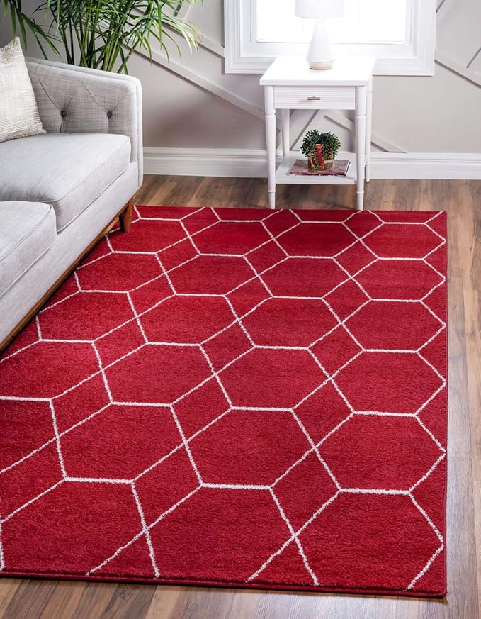 Unique Loom Trellis Frieze Collection Area Rug - Geometric (10' x 14' 1", Red/ Ivory)