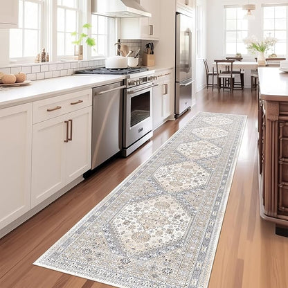 zesthome Washable Runner Rug 2.5x14 - Stain Resistant Entryway Rug,Ultra-Thin Kitchen Rugs, Anti Slip Backing Runner Rugs for Entrance Laundry Room Indoor Hallway (Beige,2.5'x14')