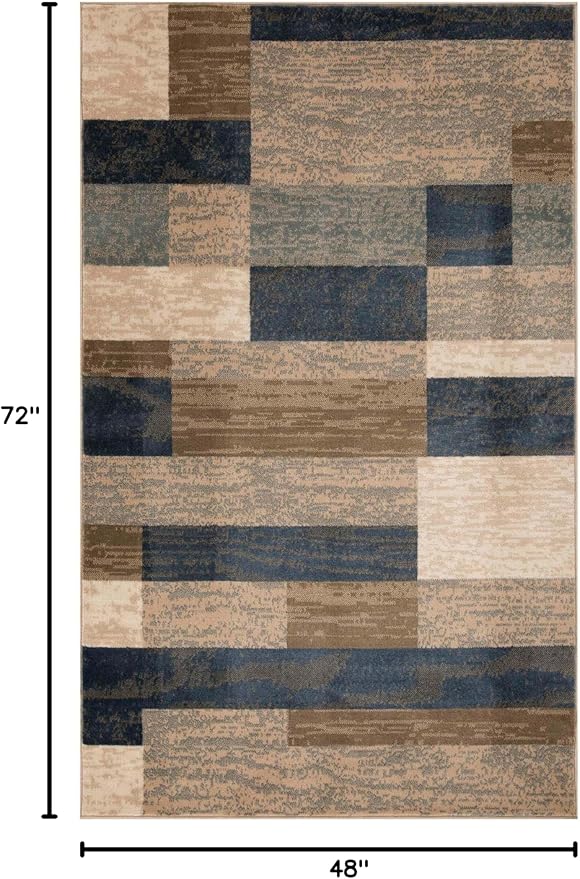 Superior Indoor Area Rug, Jute Backed, Modern Geometric Patchwork Floor Decor for Bedroom, Office, Living Room, Entryway, Hardwood Floors, Rockwood Collection, 4' x 6', Midnight Navy