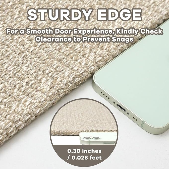 EARTHALL Washable Runner Rug 3x8 Ft Non Slip Runners for Hallways Wide Cotton Rubber Backed Kitchen Runner Braided Indoor Floor Carpet for Entryway, Hallway, Kitchen, Bedroom, Send/Beige