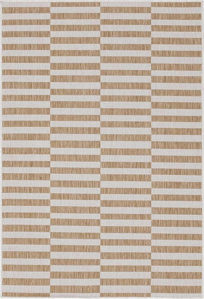 Unique Loom Outdoor Striped Collection Area Rug - Striped (2' x 3' 1" Rectangle Taupe/Ivory)