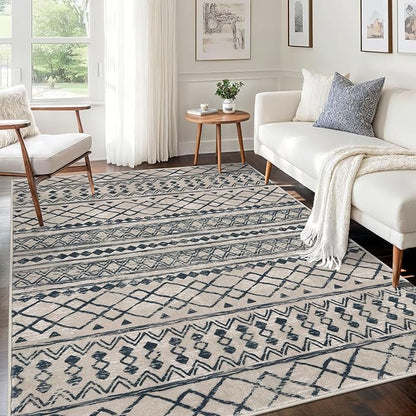 KUTA Area Rug 5x7 Light Brown Black, Washable Boho Large Living Room Moroccan Rugs Non-Slip, Ultra Soft Geometric Traditional Farmhouse Carpet for Dining Room Bedroom Dorm Office Home Décor
