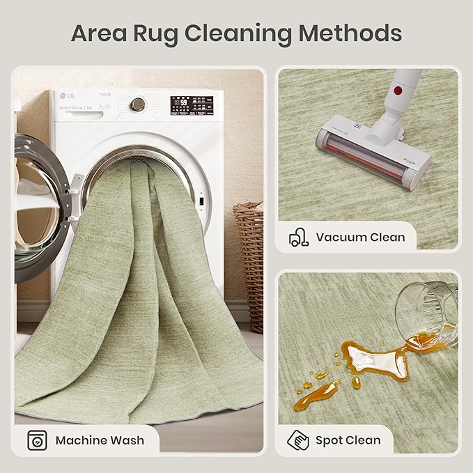 Valenrug Washable Rugs 3x5 - Stain Resistant 3x5 Area Rugs for Living Room, Non Slip Backing Printed Rugs for Bedroom, Folable Machine Washable Area Rug(3'x5', Green)