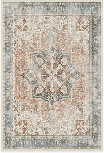 RUGGABLE Washable Vintage Area Rug – Kamran Coral 6x9, Stain-Resistant, Non-Slip – Medium Machine Washable Rugs for Living Room, Bedroom, Hallway, Entryway & Office–with Standard Pad