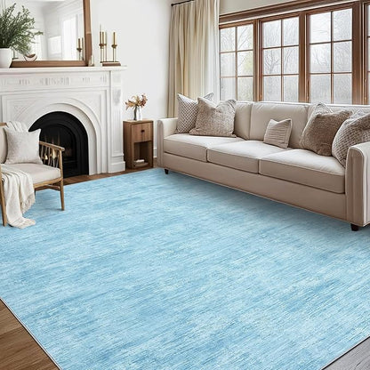 Area Rug 5x7 Machine Washable Area Rug for Living Room Non-Slip Stain Resistant Modern Abstract Bedroom Rug Contemporary Solid Throw Rug Foldable Accent Floor Carpet for Dining Room, Blue