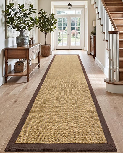 DEXI Hallway Runner Rug 3x8 Jute, Woven Braided Sisal Runner Non Slip, Entryway Farmhouse Runner Carpet for Indoor Luandry Hall Backdoor Bedroom, Natural/Brown