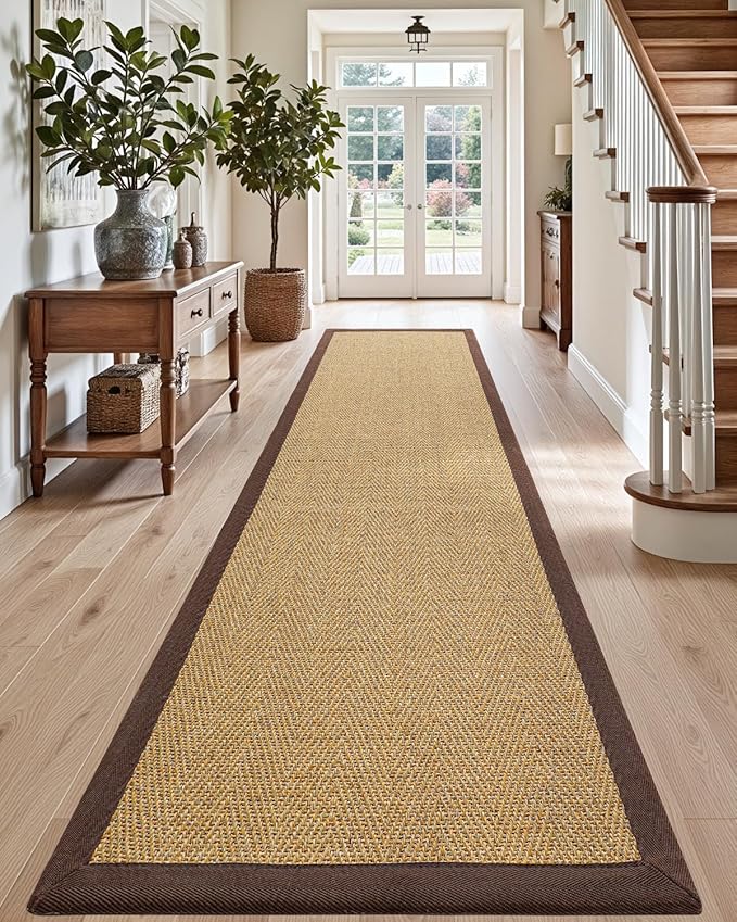 DEXI Hallway Runner Rug 3x12 Jute, Woven Braided Sisal Runner Non Slip, Entryway Farmhouse Runner Carpet for Indoor Luandry Hall Backdoor Bedroom, Natural/Brown