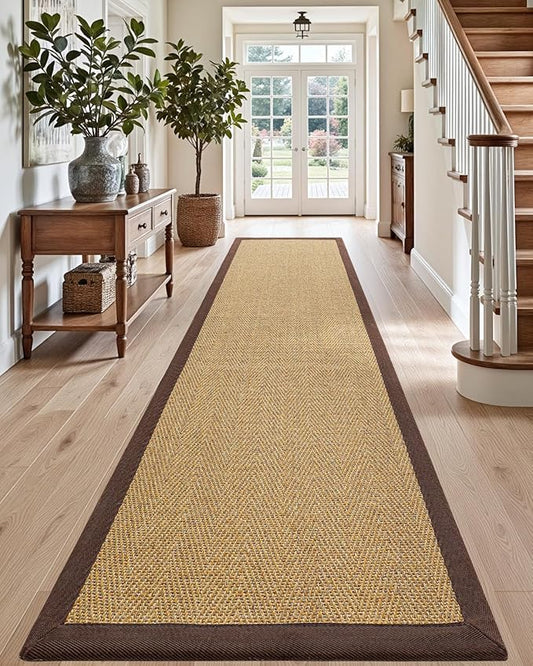 DEXI Hallway Runner Rug 3x12 Jute, Woven Braided Sisal Runner Non Slip, Entryway Farmhouse Runner Carpet for Indoor Luandry Hall Backdoor Bedroom, Natural/Brown