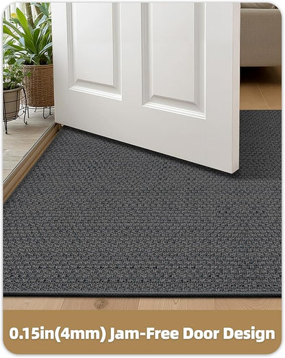 Color&Geometry Ultra-Thin Indoor Door Mat, 17"x30" Low-Profile Non-Slip Entryway Rug with Modern Geometric Texture, Washable Doormat for Entrance, Front Doors, Grey (Rolled-up NO Creases)