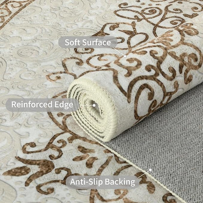 Easy-Going Boho Neutral Area Rug 2x3 Washable Entryway Rugs Front Door Mat Indoor Entrance Non-Slip Floral Brown Small Entry Rug for Living Room Bedroom Kitchen Bathroom Home Office Lightweight Carpet