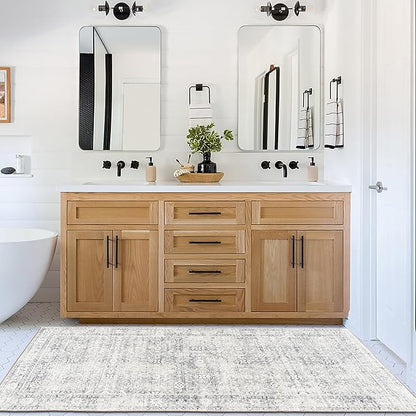 ReaLife Rugs Machine Washable Area Rug Runner - Living Room Bedroom Bathroom Kitchen Entryway Office - Padded Low Pile Stain Resistant Premium - Boho Farmhouse Vintage - Noor - Silver Ivory 2'6" x 8'
