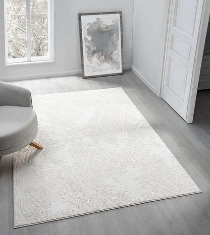 Adel Modern Area Rug for Living Room, 6x9 Rustic Distressed Abstract Cream Neutral Rug, Medium Pile Stain Resistant Carpet for Bedroom, Dining Room or Kitchen (6' x 9', Cream)