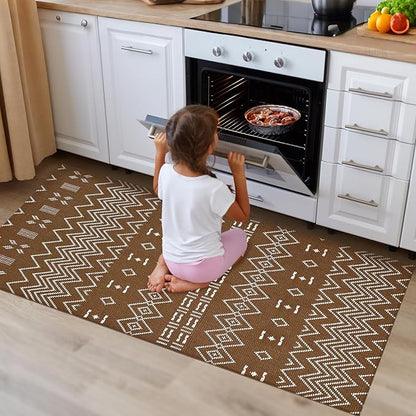 Boho Runners for Hallways,2x5 ft Washable Kitchen Runner,Non Slip Rubber Backed Braided Runners,Cotton Entryway Runner Rugs,Faux Jute Rug for Indoor Backdoor Bedroom,Brown/White