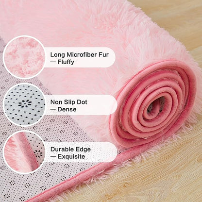Andency Pink Soft Area Rugs for Living Room Bedroom, 5x8 Fluffy Shaggy Bedside Rug, Non-Slip Large Shag Fuzzy Plush Carpets for Bedroom Kids Dorm Nursery Home Decor Aesthetic
