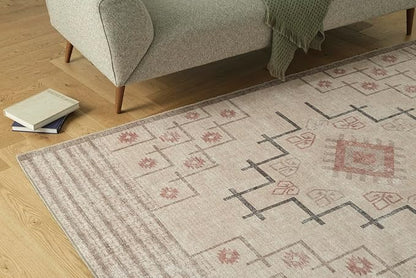 Revival Rugs Funk 6'x9' Zero-Shedding Area Rug for Living Room Bedroom - Oeko-TEX Certified, Low Pile, Spot Clean, Beige, Cream