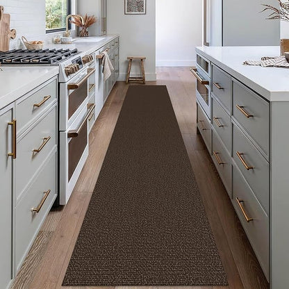 EARTHALL Washable Runner Rug 2x12 Ft Non Slip Runners for Hallways Long Cotton Rubber Backed Kitchen Runner Braided Indoor Floor Carpet Runners for Entryway, Hall, Kitchen, Brown/Coffee