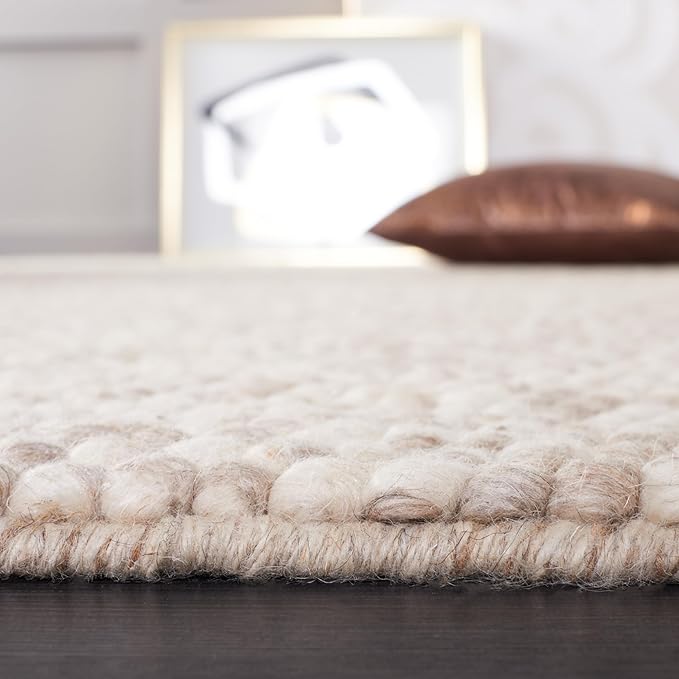 Safavieh Natura Collection Area Rug - 11' Square, Beige, Handmade Wool Blend, Textured Design, Ideal for Living Room, Bedroom, Dining Space (NAT620B)