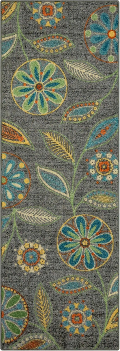 Maples Rugs Reggie Floral Runner Rug Non Slip Hallway Entry Carpet [Made in USA], Multi, 2 x 6