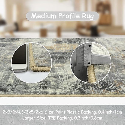 Lahome Modern Abstract Area Rug - 4x6 Grey Rugs for Bedroom Washable Dining Room Rug Living Room Mat, Non Slip Contemporary Indoor Floor Nursery Carpet for Kitchen Laundry Room Entryway