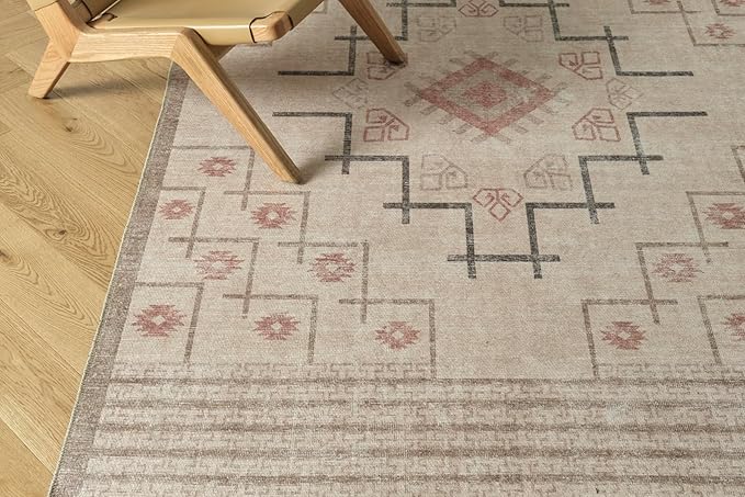 Revival Rugs Funk 8'x10' Zero-Shedding Area Rug for Living Room Bedroom - Oeko-TEX Certified, Low Pile, Spot Clean, Beige, Cream