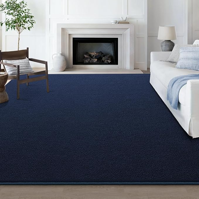 Large Modern Area Rugs for Living Room Bedroom, 7x10 Feet Navy Blue Ultra Soft Solid Thickened Memory Foam Indoor Minimalist Carpets, Non-Slip Comfy Rugs for Boys Girls Nursery Kids Room Home Décor