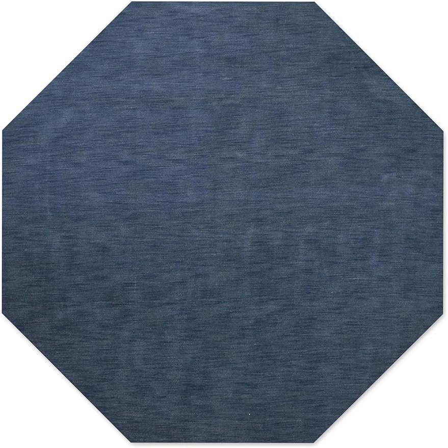 Hand Knotted Loom Wool ECO-Friendly Area Rugs - 8'x8', Octagon, Blue Color, Solid Plain Design, High Pile Thick Handmade Anti Skid Area Rugs for Living Room, Bed Room (L00111)