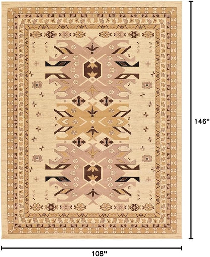 Unique Loom Taftan Collection Border Geometric Tribal Inspired Design Area Rug (9' 0 x 12' 0 Rectangular, Ivory/ Tan)