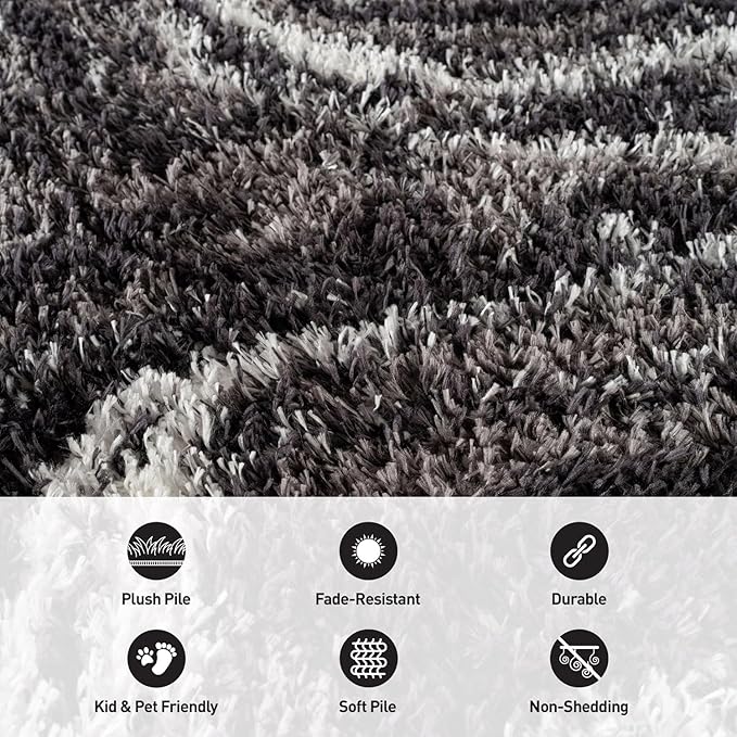 Rugshop Abstract Marble Shag Area Rug Anthracite Dark Gray 2' x 3' Ideal for Entryways, Kitchens, or Small Spaces