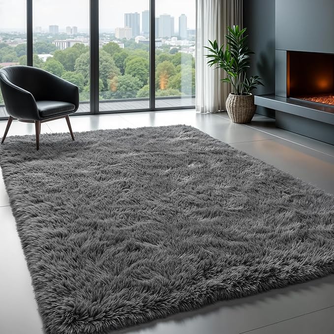 Zentavio Area Rugs for Living Room Grey Rugs for Bedroom 4x6 Carpet Fluffy Furry Soft Shag Aesthetic Plush High Pile Gray Throw Rug for Nursery Kids Room Dorm