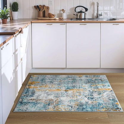 Entrance Rugs Indoor 2x3 Blue Entry Rug Washable Abstract Small Area Rug Non-Slip Low Pile Throw Rugs for Entryway, Kitchen Floor, Front Door Indoor Door Mat, Bathroom, Bedroom Bedside