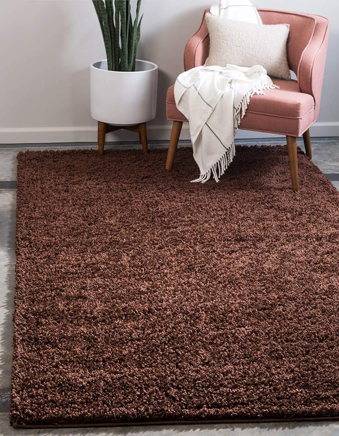 Unique Loom Solid Shag Collection Area Rug (2' x 3' 1" Rectangle, Chocolate Brown)