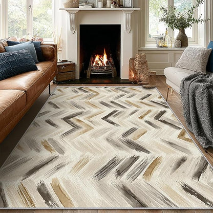 Washable 4x6 Chevron Rug Living Room, Modern Abstract Art Design Area Rugs for Bedroom, Chevron Home Decor Carpet, Low Pile, Non Slip, Kids & Pet Friendly (N4191)