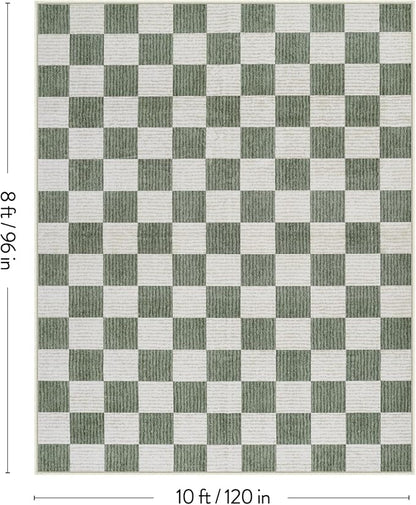 LIVEBOX 8x10 Area Rugs for Living Room, Checkered Non-Slip Washable Rugs, Farmhouse Neutral Classic Geometric Large Boys Area Rug for Bedroom, Carpet for Living Dining Room Office(Sage Green,8'x10')