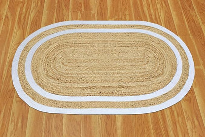 12x15 Rugs for Living Room Oval Kilim Rug Natural Oval Jute Thick 0.27" Solid Design Beige White Hand Braided Jute Flatweave Mat Handmade Boho Indoor Outdoor Rugs for Bedroom Living Dining Room
