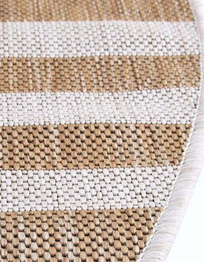 Unique Loom Outdoor Striped Collection Area Rug - Striped (7' 10" Round Taupe/Ivory)