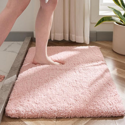 Pink Bathroom Rug 20x32 Non Slip Fluffy Bath Mat for Bathroom Floor Washable Plush Luxury Bath Rug for Tub Soft Shaggy Absorbent Shower Sink Mat