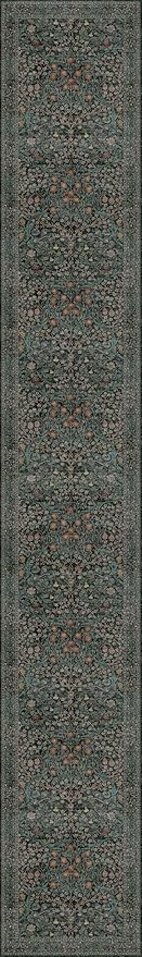 Dark Green Washable 3x20 Extra Long Runner Rug for Hallway Non Slip, Large Kitchen Indoor Floor Rugs for Entryway Hall Way, Soft Stain Resistant Low Pile Vintage Floral Carpet